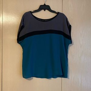 EUC black, gray, teal flowy, silk top